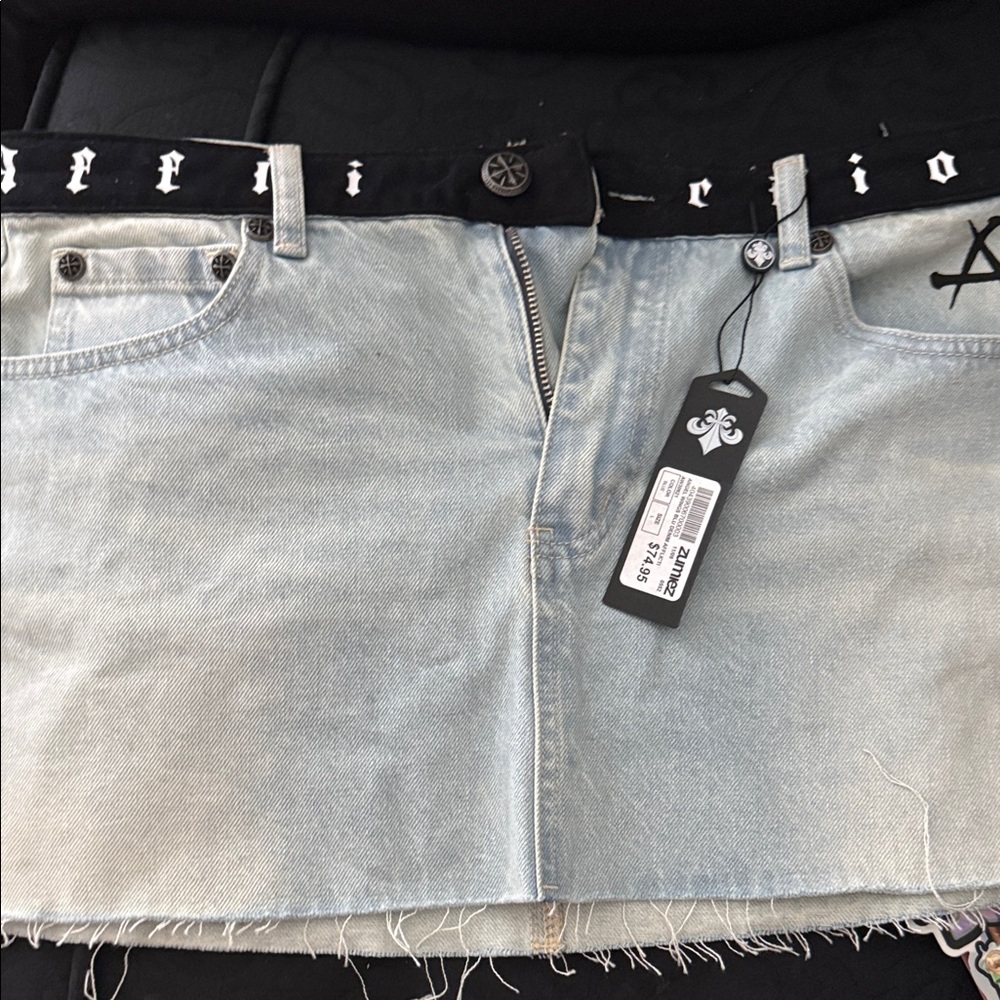 Affliction Black and Light Blue Mini Skirt